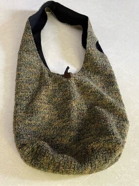 Artisan Hand Knit Nepal Marled Bouclé Slouchy Hobo Shoulder Bag Olive Green